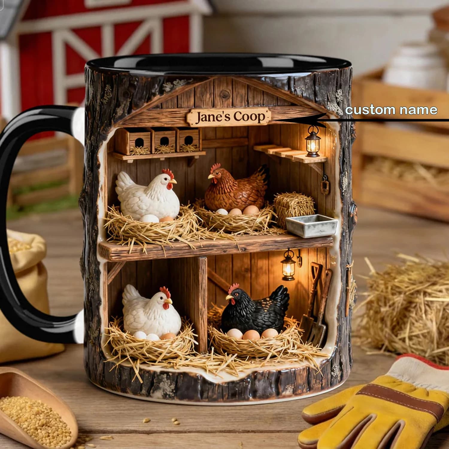 Cadeau pour propriétaire de ferme, tasse en céramique personnalisée avec nom gravé