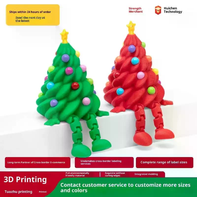 Ornements de bureau mignons de noël imprimés en 3D, arbres de noël avec articulations colorées et formes mobiles, décorations cadeaux de noël