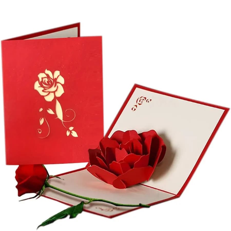 Carte pop-up Rose 3D, carte de Saint-Valentin, carte d'anniversaire de fête des mères, anniversaire de mariage, carte de vœux fleur avec enveloppe