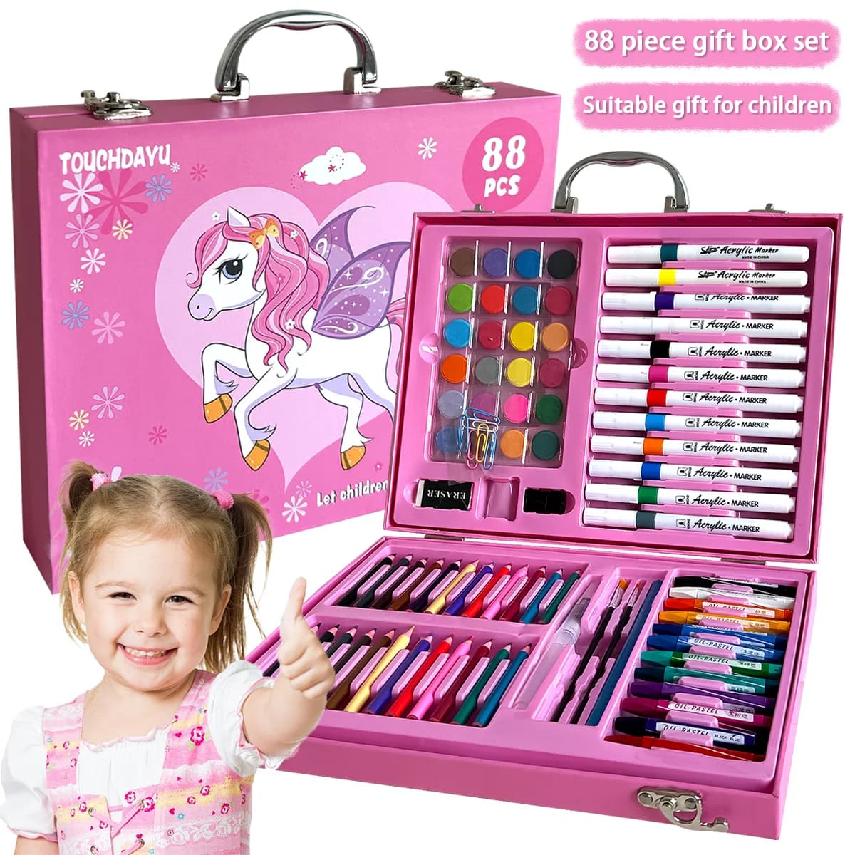 Ensemble de peinture à l'aquarelle pour enfants, 88 pièces, coffret cadeau de peinture, 1er juin, journée des enfants, brosse cadeau scolaire pour étudiants