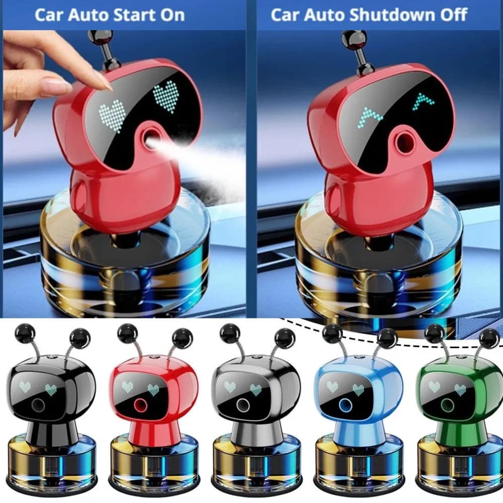 Diffuseur d'aromathérapie intelligent IA au design robotique pour voiture, élimination des odeurs, purification de l'air, décoration créative et brumisation