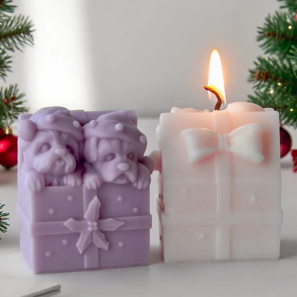 Boîte cadeau de noël pour chien, bougie, moule en Silicone, bricolage, décor de noël, cire aromatique, plâtre, artisanat, amoureux des animaux de compagnie, décoration de la maison