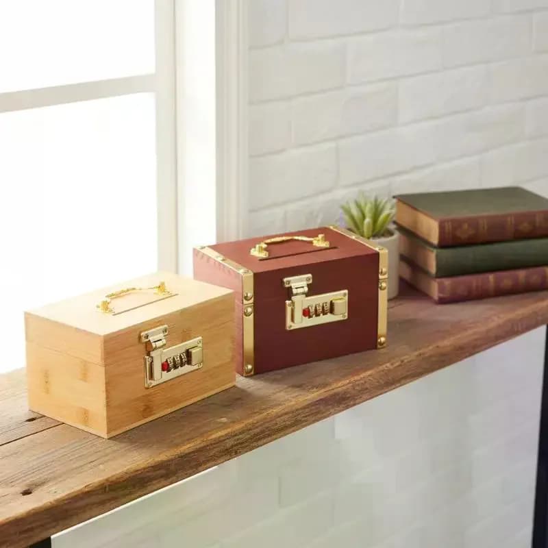 Coffre-fort en bois à combinaison - Boîte de rangement sécurisée pour adultes, tirelire décorative pour la maison, gadget antivol