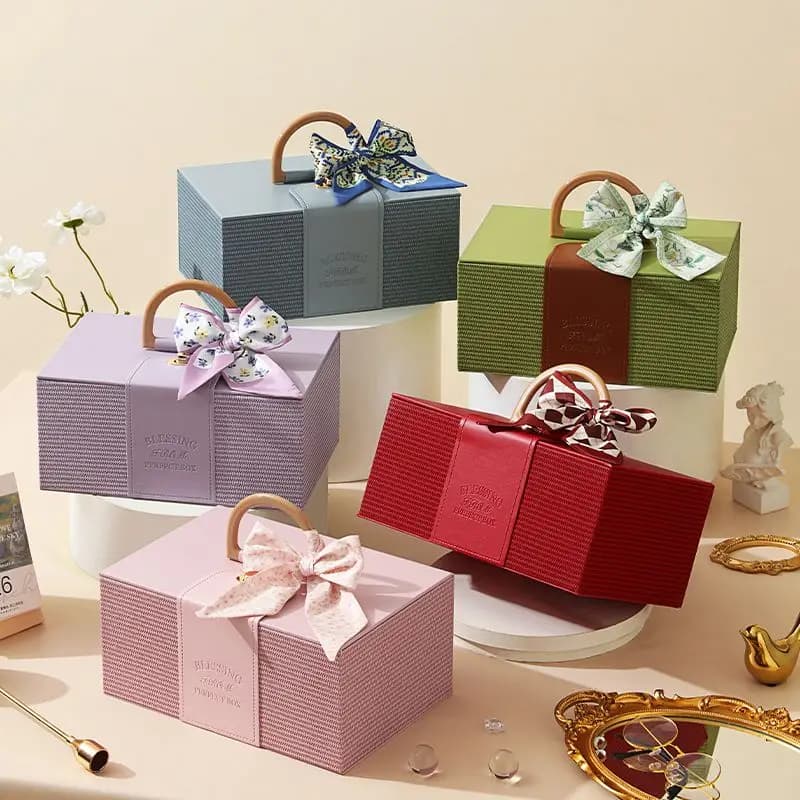 Boîte-cadeau portative en cuir de luxe léger avec RAFFIA boîtes-cadeaux portables de mariage avancé boîte de maquillage