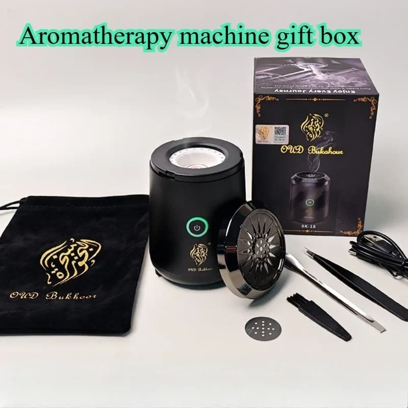 Coffret Cadeau Machine d'Aromathérapie BK-18 Noire – Mini Brûleur Portable pour Huiles Essentielles/Encens, Idéal Maison, Voiture et Intérieur