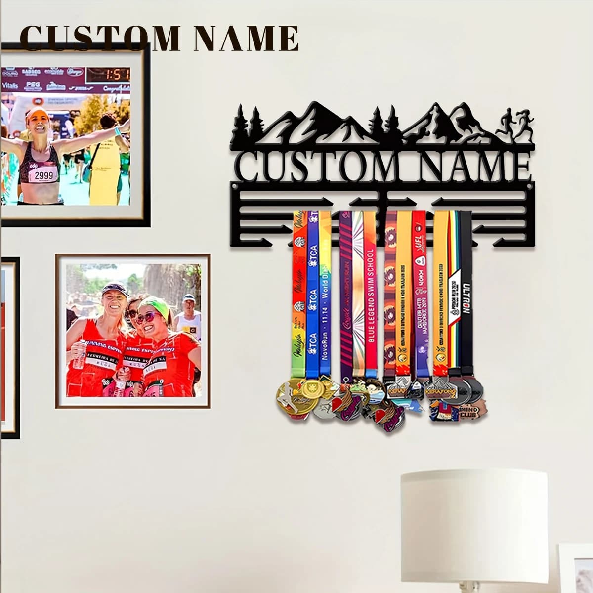 Support de médailles en métal personnalisé pour marathon, cadeau de la Saint-Valentin, pour la décoration de la chambre, adapté au basketball, au football et aux exercices sportifs
