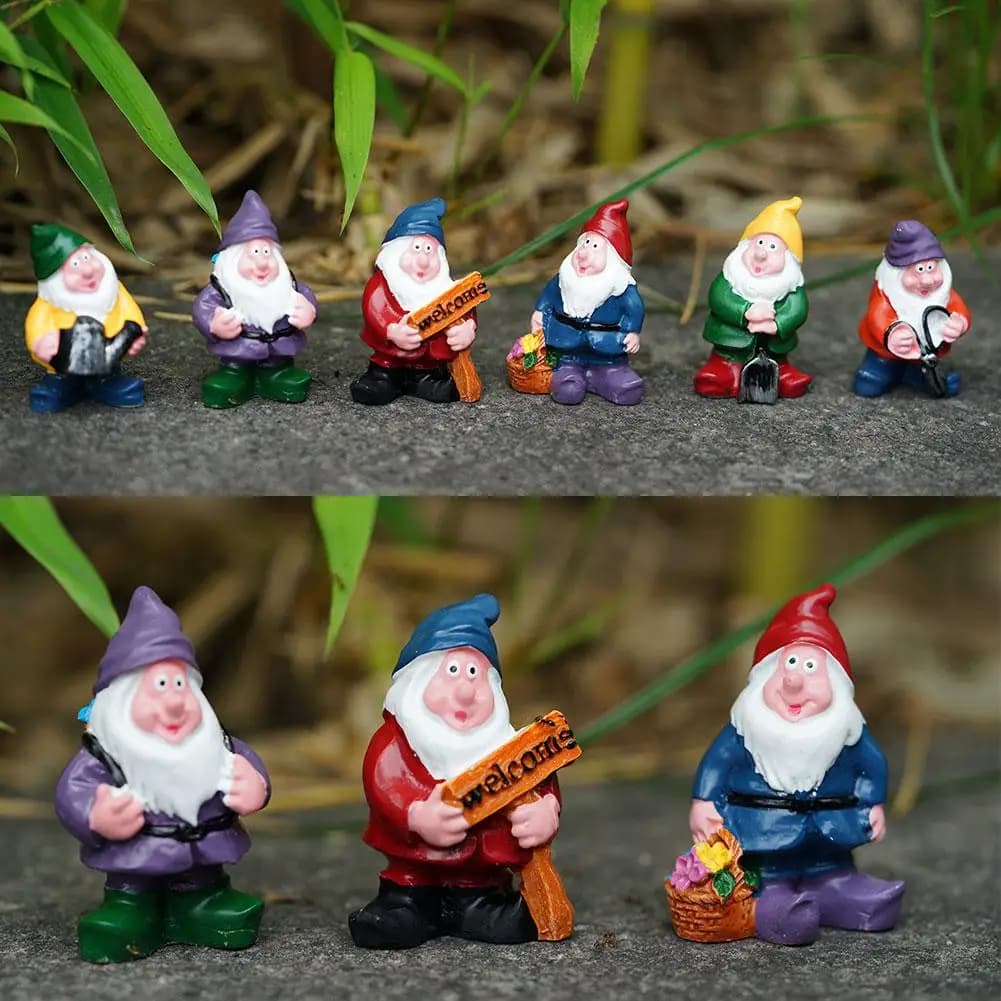 7 figurines de nains de jardin miniatures en résine, ornements pour micro-paysages en mousse, terrarium, pot, accessoires décoratifs