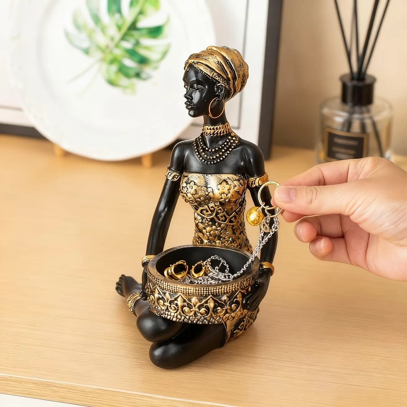 Statue de femme noire de style africain, porte-bougie décoratif pour la maison, salon, bureau, chambres, sculpture décorative de rangement