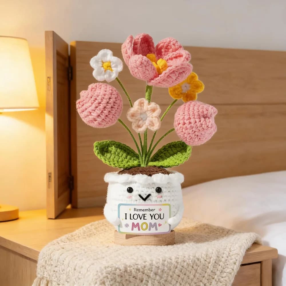 1 pièce, plante en pot au crochet faite à la main, marguerite et tulipe, décoration de bureau tricotée et cadeau mignon pour anniversaire et remise de diplôme pour femmes, mamans et amies