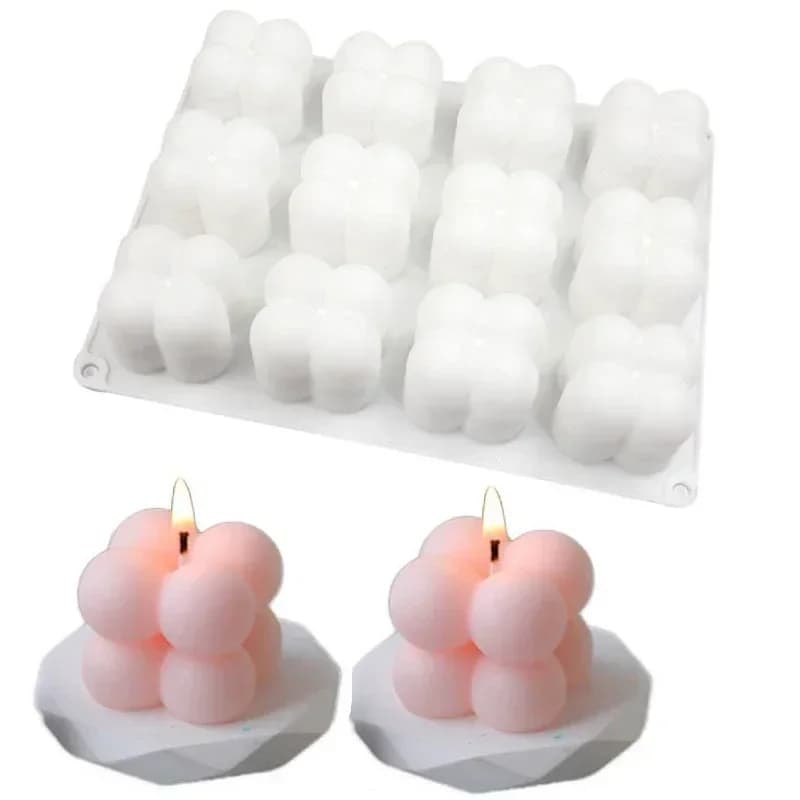 8/12 pièces Moule à bougie en silicone 3D en forme de cube à bulles, pour gâteaux, mousses, pains et desserts DIY, outil de fabrication de bougies artisanales et d'aromathérapie