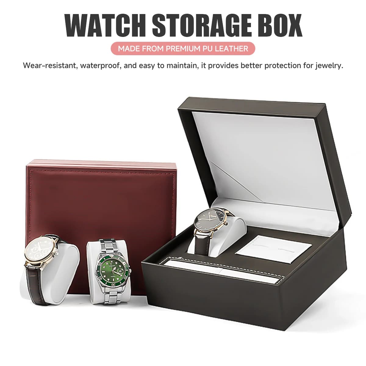 Coffret de luxe pour bijoux et boutons de manchette, boîte à montre, boîte à stylos, ensemble cadeau haut de gamme, 3 pièces, étui de présentation pour bijoux, en cuir PU