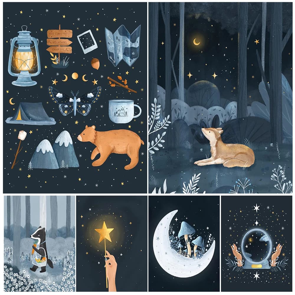 Affiche d'art d'illustration magique de sorcellerie de noël