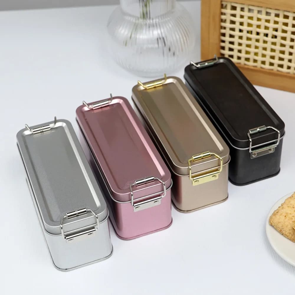 Nouvelle boîte en fer rectangulaire en métal, style ancien, avec couvercle, pour emballage de gâteaux, boîte de rangement durable, boîte en fer à boucle, organisateur domestique