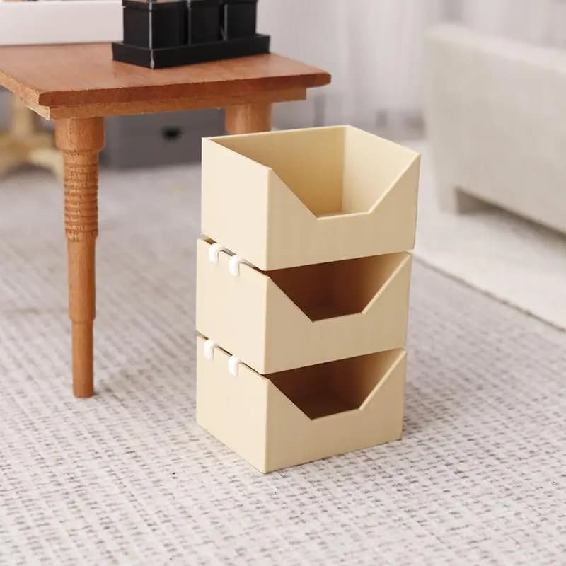 //1 ensemble de conteneurs de rangement à trois couches, échelle 1:12, mini boîte de rangement empilable pour dioramas, kit de bacs organisateurs pour maison de poupée