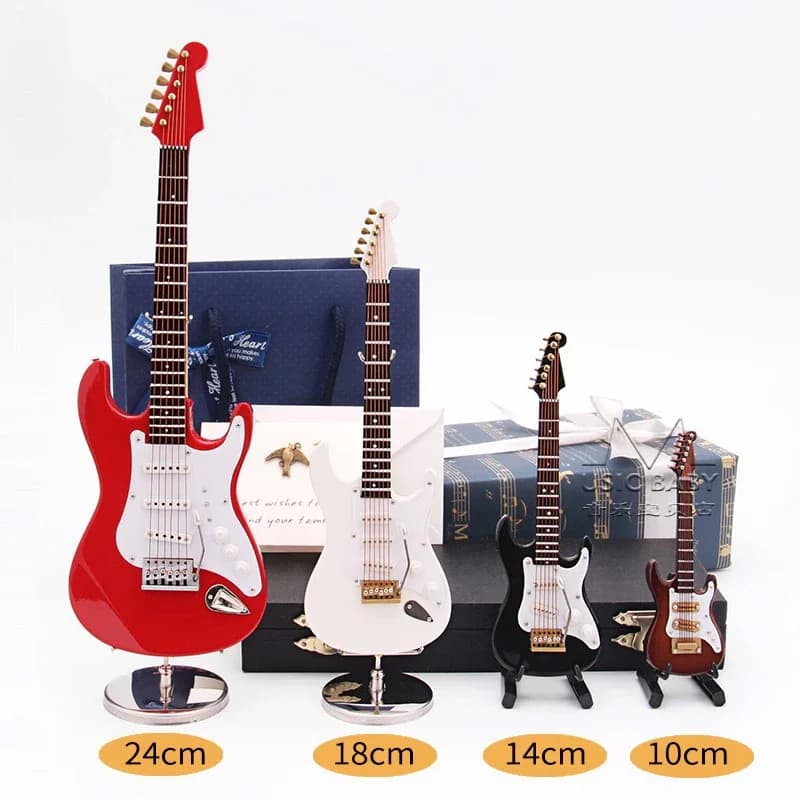 Mini guitare électrique en bois, modèle miniature, instrument de musique, décoration, cadeau pour chambre à coucher, salon, 10~24