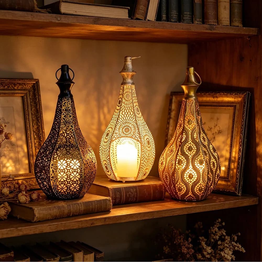 Lanterne marocaine porte-bougie, en fer ajouré, style vintage, ornement décoratif pour la maison, luminaire mural suspendu