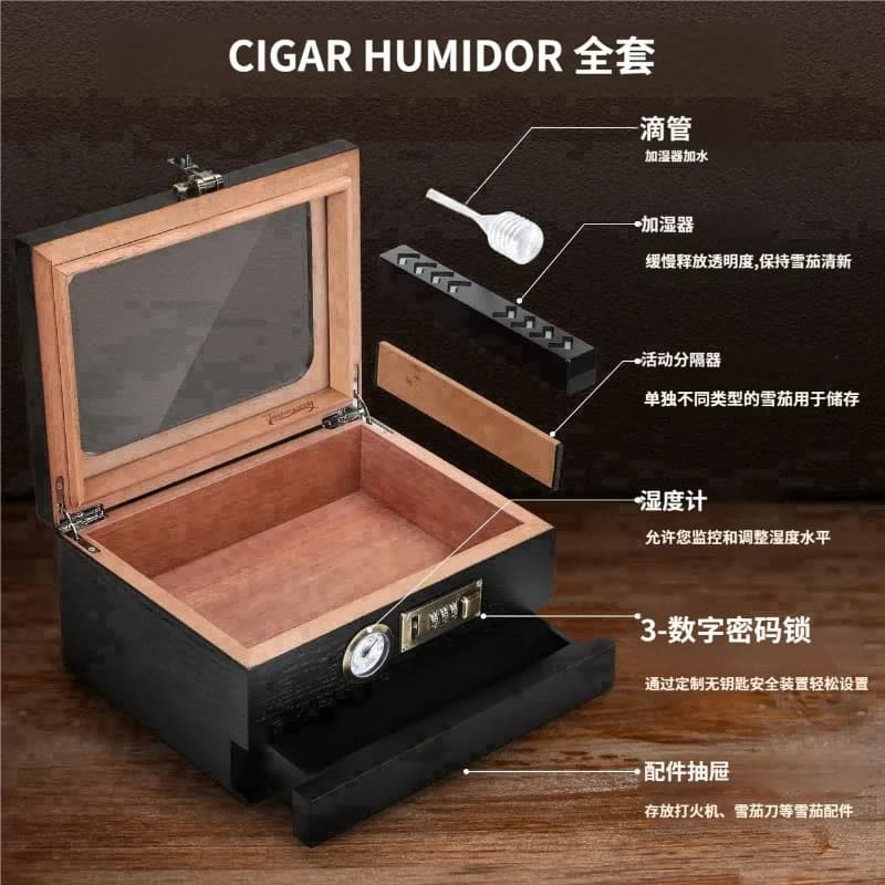 Boîte à cigares en cèdre haut de gamme, boîte d'humidificateur de cigares, boîte de stockage de cigares portable, récipient de stockage de cigares, étui à cigares
