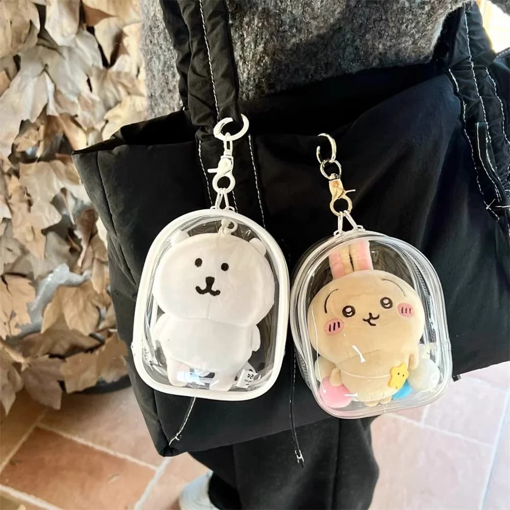 Boîte mystère Portable transparente en PVC, porte-clés carré, pochette de rangement à fermeture éclair, sac pendentif Anti-poussière, sac de jouets de poupées en peluche étanche