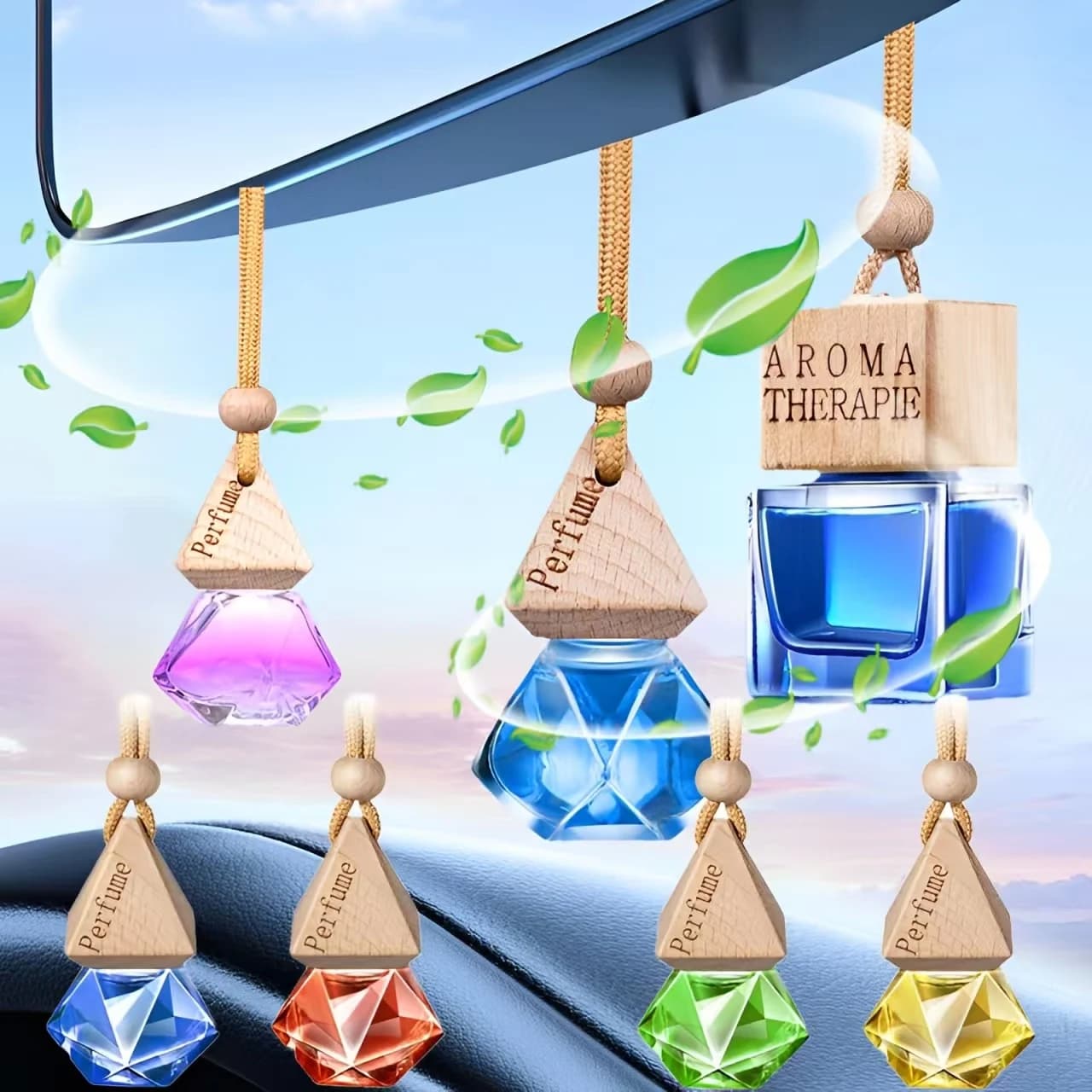 Bouteille pendentif de parfum d'aromathérapie automatique, diffuseur de parfum, décoration automobile, bouteille en verre suspendue pour voiture, décorations de parfum