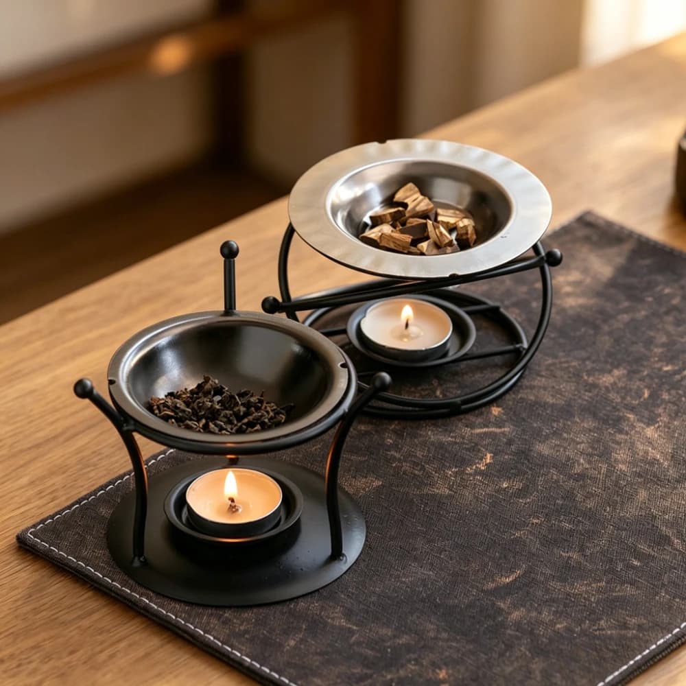 Diffuseur d'huiles essentielles, brûleur d'encens en fer pour aromathérapie, support chauffant pour bougies, réchaud à thé, chandelier aromatique, décoration spa à domicile