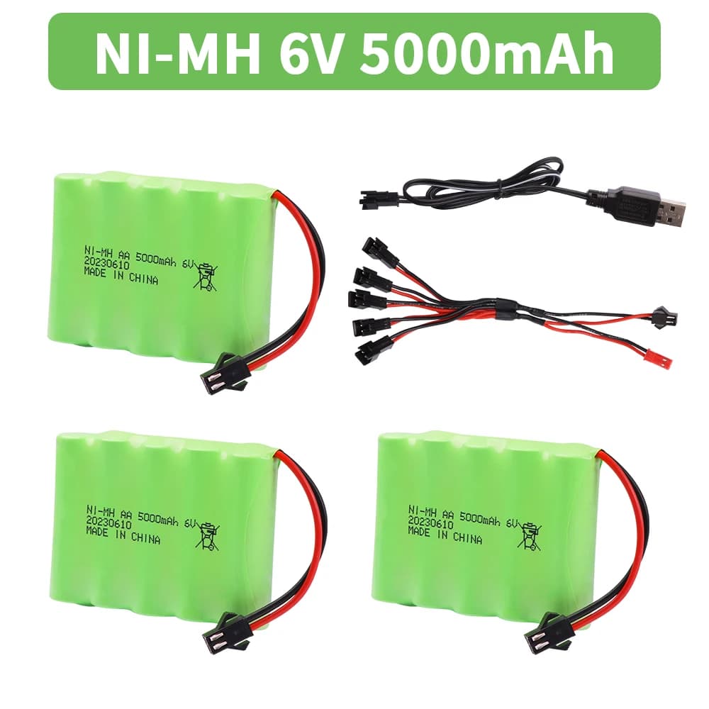 Batterie NiMH 6V 5000mah avec chargeur USB pour jouets Rc voitures camion-citerne Robots pistolets bateaux AA Ni-MH 6v batterie Rechargeable