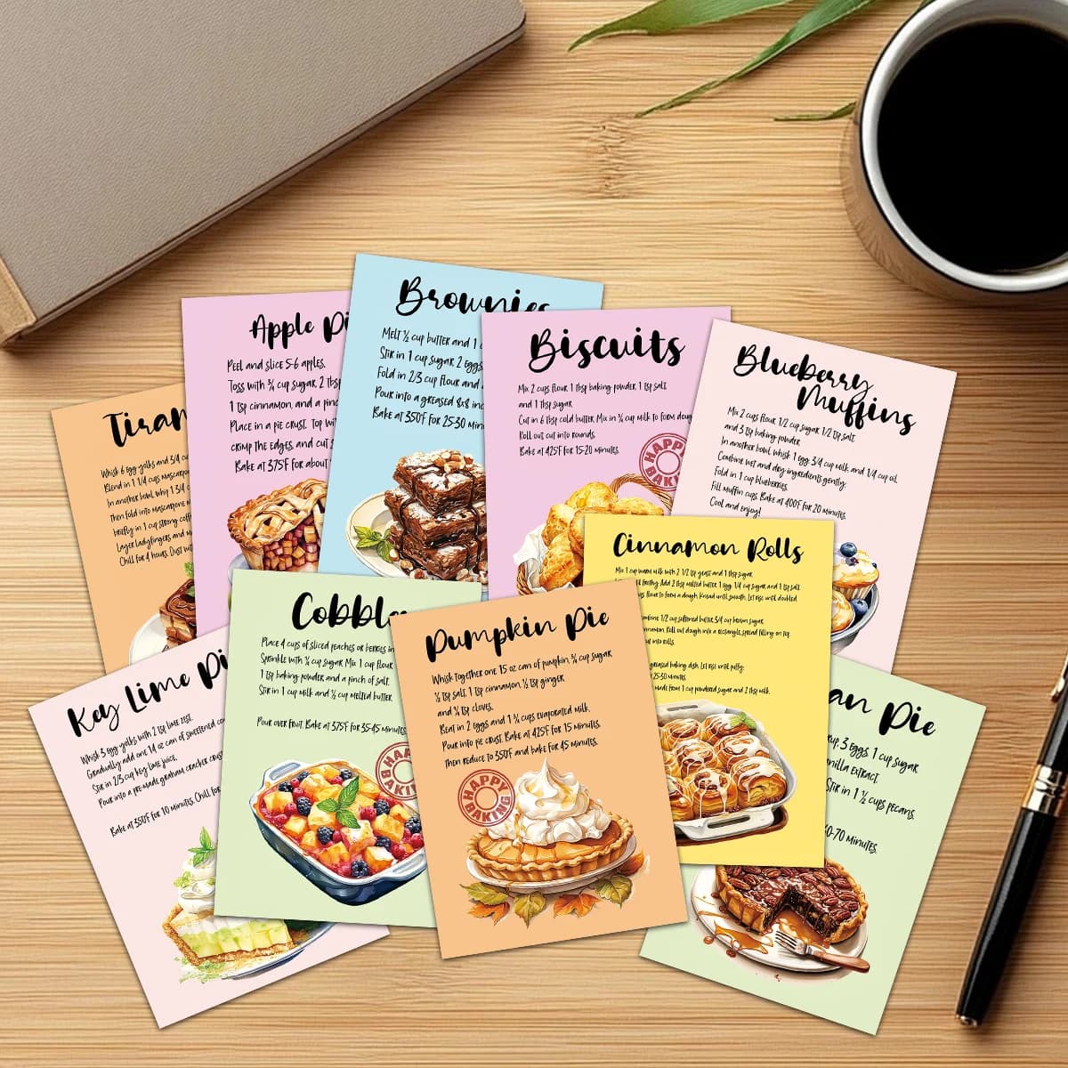 20 cartes de recettes de desserts, cartes de cuisine portables de poche pour la pâtisserie à la maison, cadeau pour les amateurs de pâtisserie, décoration de boulangerie