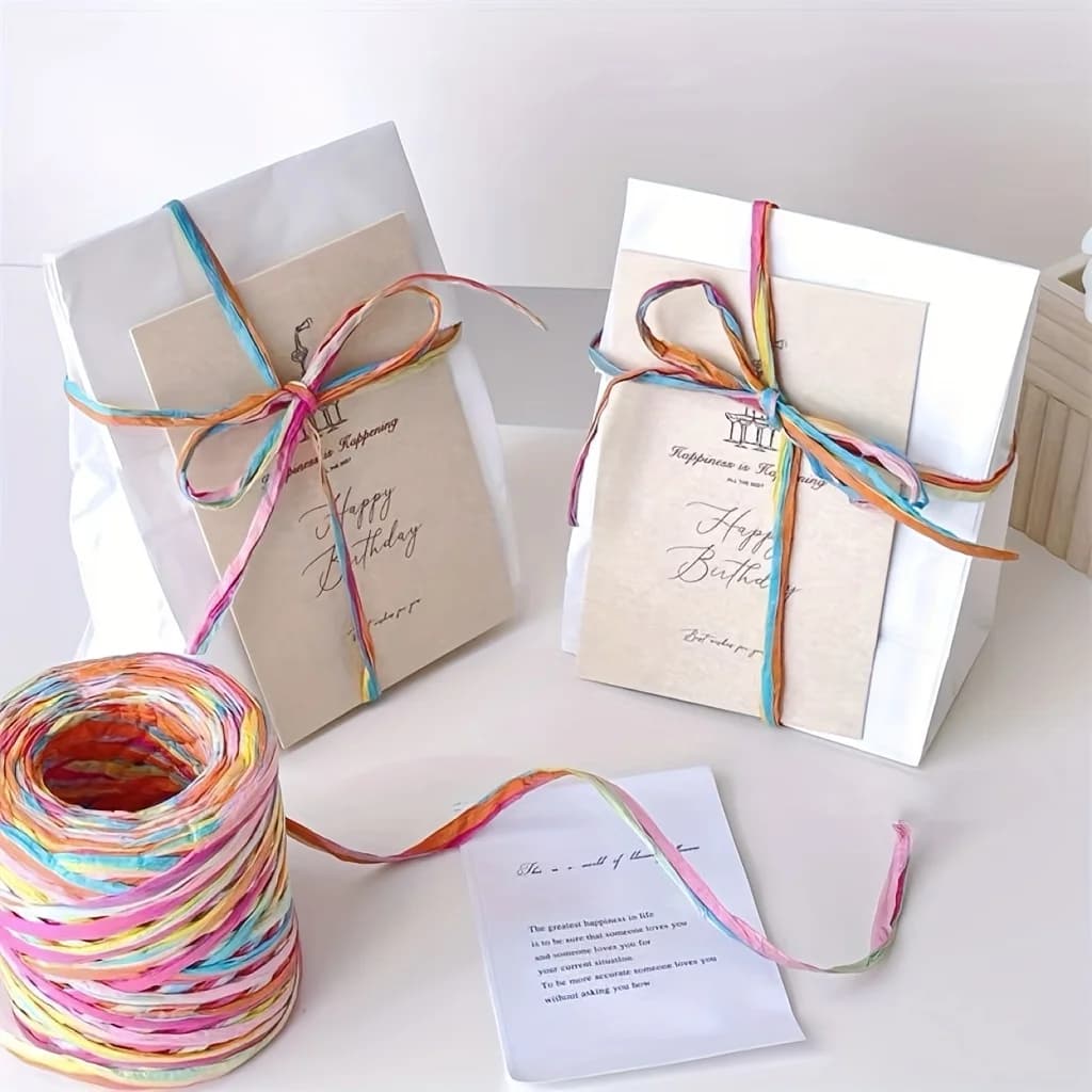 Ruban d'emballage cadeau en papier multicolore vibrant, 1 pièce, avec carte de vœux joyeux anniversaire, emballage cadeau décoratif pour anniversaires