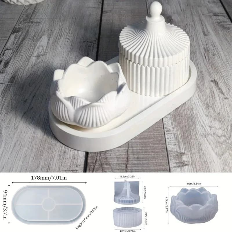 Bougeoir Lotus 3 pièces, moule de rangement en Silicone, résine époxy, plâtre fait à la main, ciment, artisanat, décoration de la maison, fournitures de fabrication