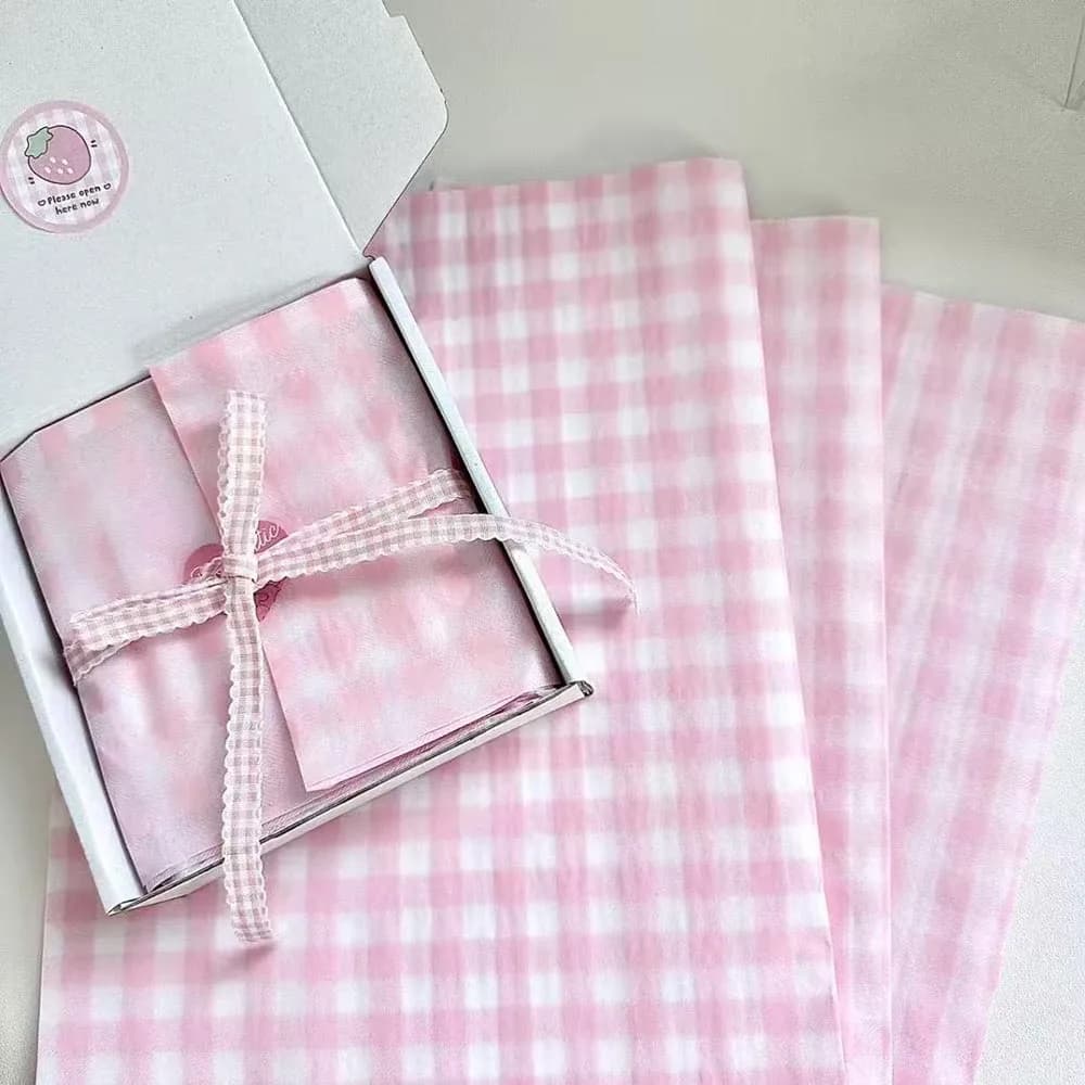 Papier d'emballage cadeau d'anniversaire rose clair, papier de soie à carreaux, papier de soie décoratif à carreaux rose