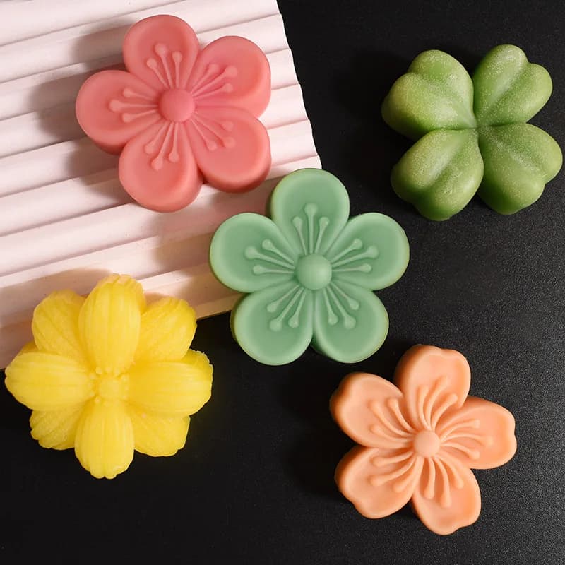 Moule à bougies en forme de fleur de cerisier, fleur de pêcher, trèfle à quatre feuilles, fleur de Marguerite, bougie en plâtre florale, moule en Silicone