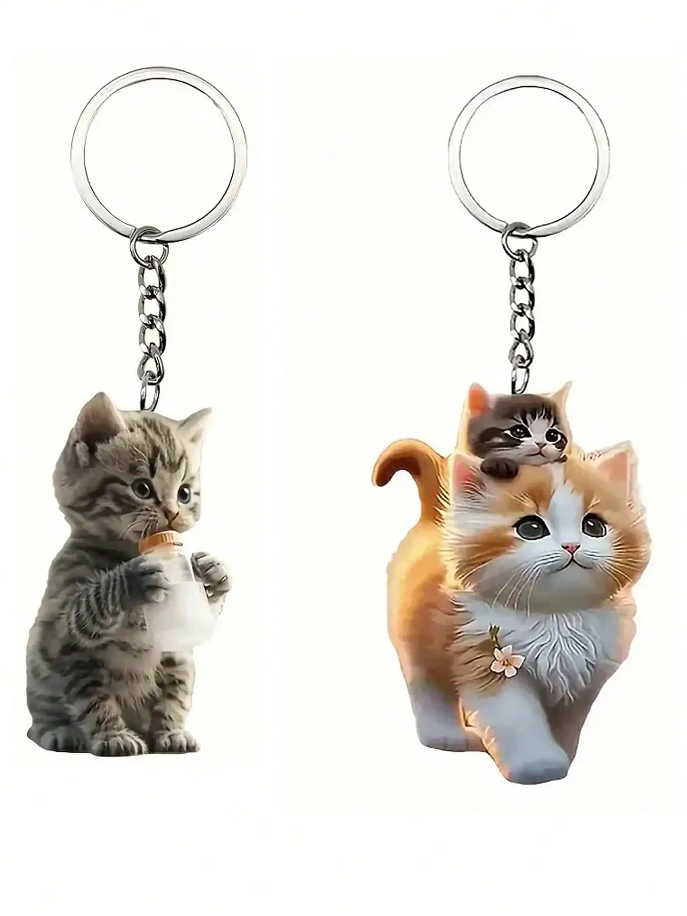 Porte-clés avec un chaton d'allaitement et deux chatons mignons