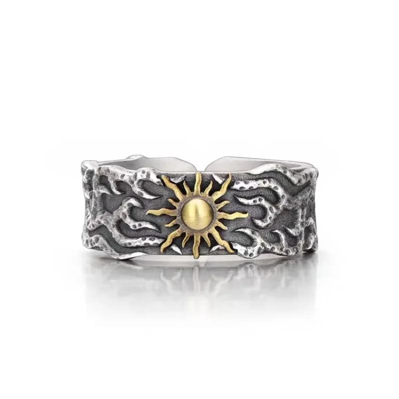 Bague de soleil dorée rétro pour hommes