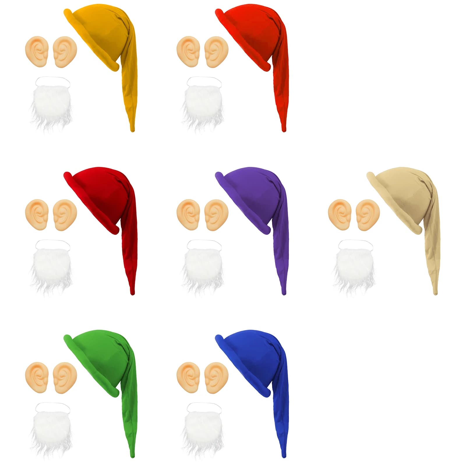 Accessoires de Costume de Cosplay nain de noël, Gnome elfe, chapeau à bord rembourré avec 1 paire d'oreilles, barbe blanche, accessoires de fête d'halloween et de noël