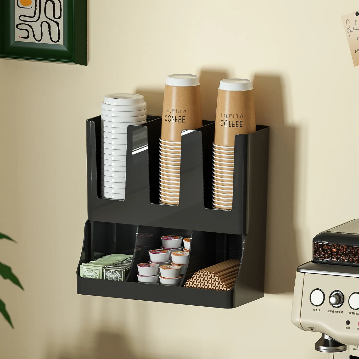 Organisateur de station de café, organisateur de bar à café mural pour comptoir, organisateur de stockage de condiments et de tasses, accessoires de bar