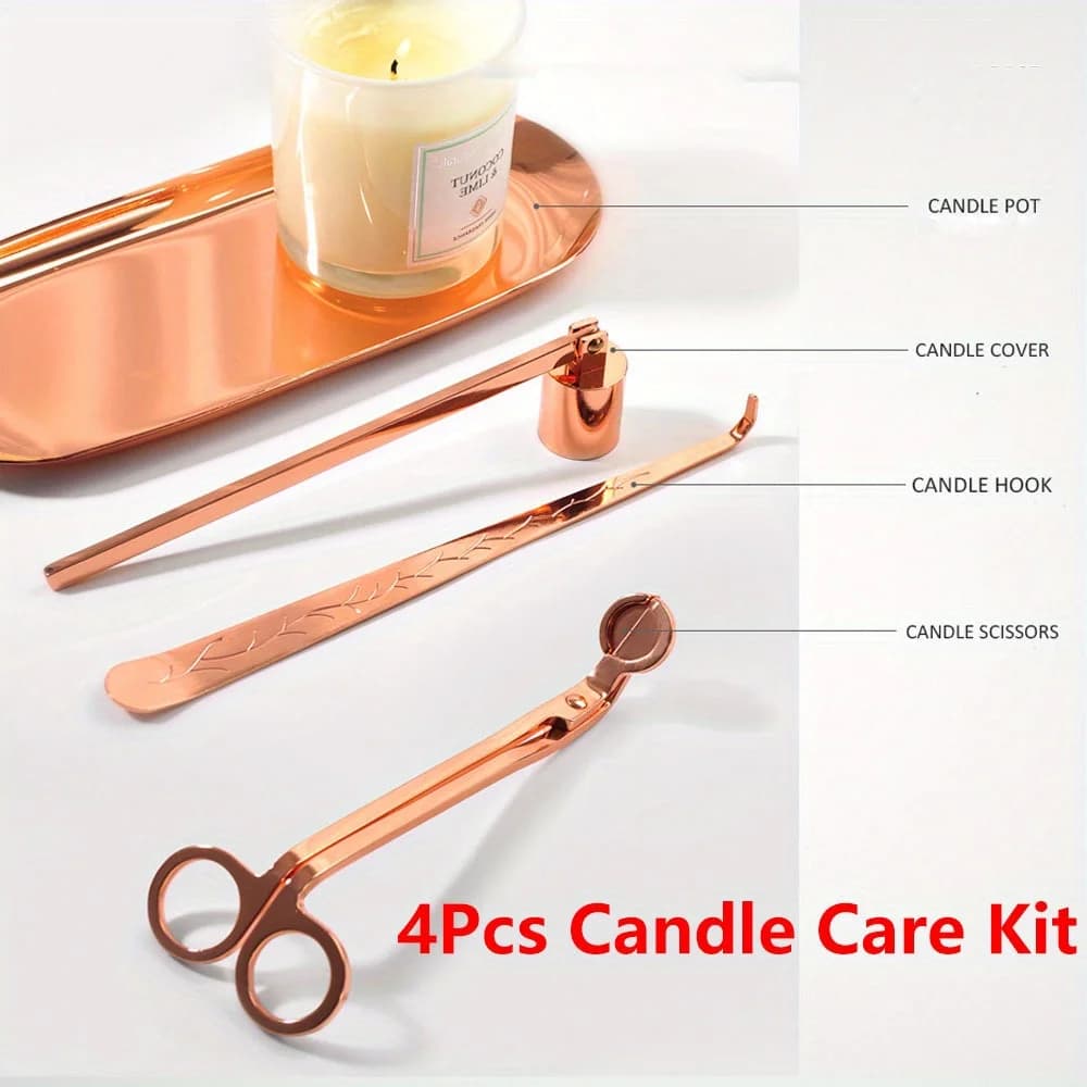 Kit de soins de bougies de luxe en acier inoxydable, coupe-mèche, ciseaux, crochets d'extincteur, outil de bougies, ensemble d'accessoires de bougies, 4 pièces/ensemble