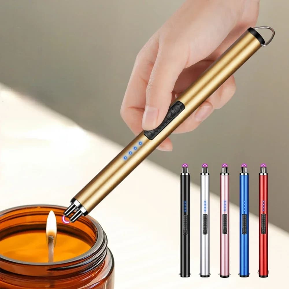Briquet à bougie électrique coupe-vent sans flamme, briquet à Arc Rechargeable par USB, cuisinière à gaz de cuisine, briquet à impulsion pour barbecue avec bouton de sécurité
