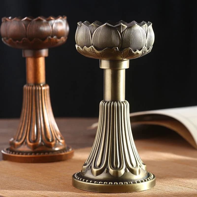 Chandelier haut tibétain, tasse de bougie à fleurs, Bronze poli, lampe tantrique artisanale bouddhiste, autels, article religieux bouddhiste