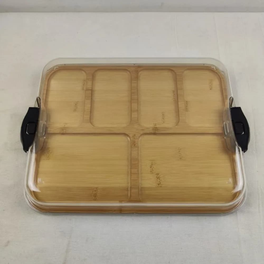 Plateau à charcuterie portable en bois, carré, durable, pour biscuits et en-cas, avec couvercle transparent en acrylique, plateaux de service pour le camping