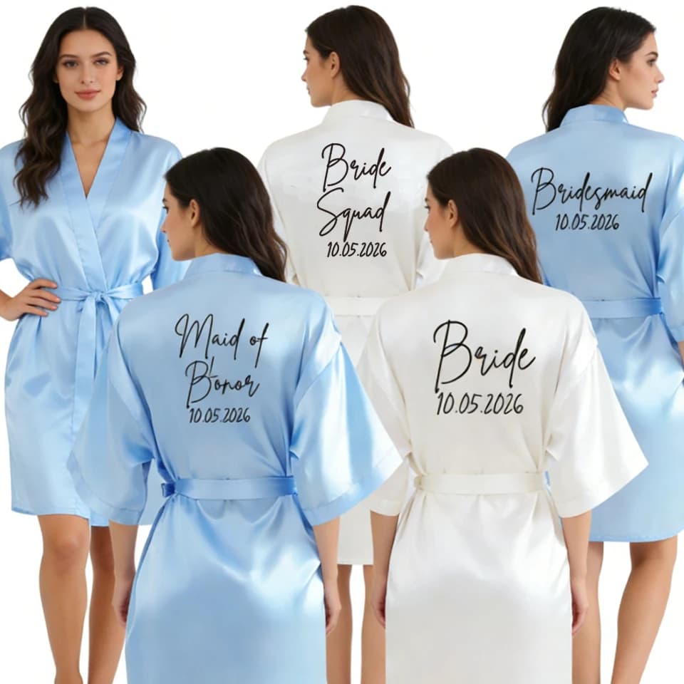 Peignoir doux personnalisé avec la date de mariage pour la mariée et les demoiselles d'honneur - Le meilleur cadeau pour la fête nuptiale