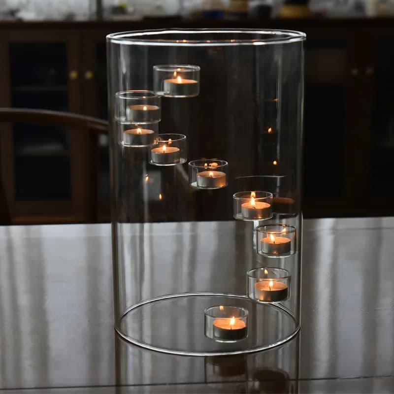 Lampe à huile en verre transparent, grand chandelier ci-après, décoration de mariage, porte-bougie artisanal, cadeau