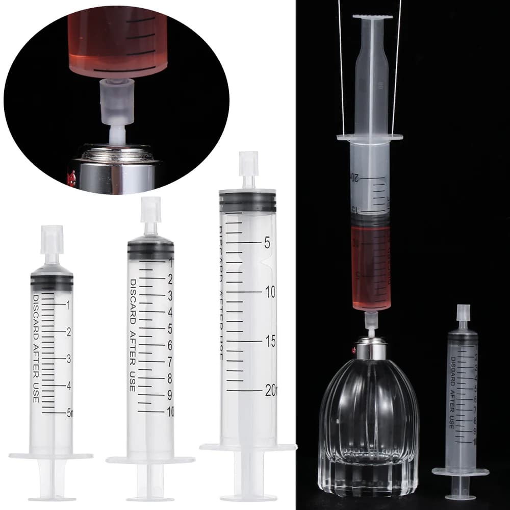 Outils de distributeur de parfum de seringue en plastique, buse de parfum, pompe droite Piazza, atomiseur d'embouteillage de liquide, récipient cosmétique, 5 ml, 10 ml, 20ml