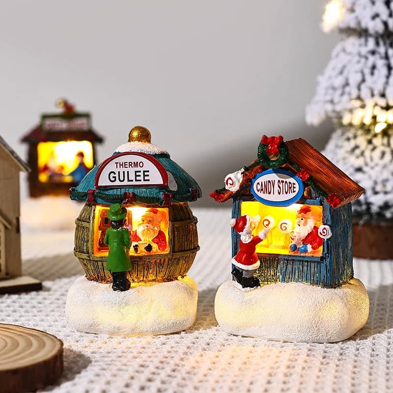 Cadeau de noël décoration de la maison résine LED Micro-paysage père noël maison artisanat ornement nouvelle décoration de bureau de noël
