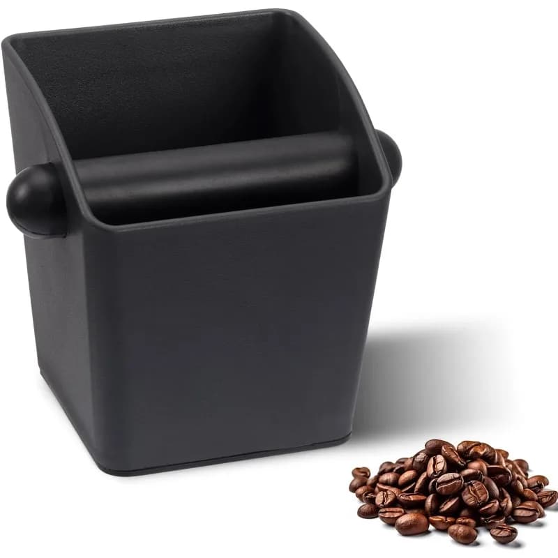 Boîte à expresso carrée, conception biseautée, récipient à café moulu, boîte à frapper antidérapante avec barre de frappe amovible, outil Barista à usage domestique