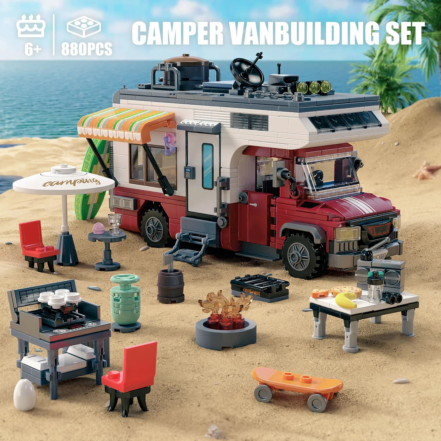 Ensemble de blocs de construction pour camping-car et Van, 924 pièces, Puzzle à assembler, modèle de briques avec lumière LED, décoration de bureau, cadeaux