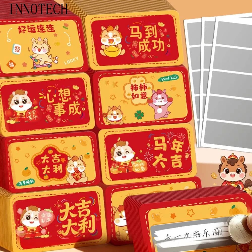 40 cartes à gratter de poney de dessin animé avec stylo, bons d'achat d'anniversaire, billets, cadeau DIY, jeu de fête, cartes surprise porte-bonheur