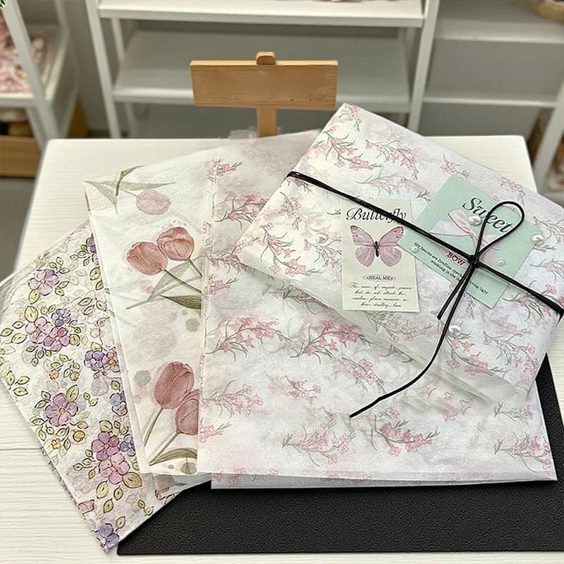 Papier de soie imprimé tulipe avec motif vert pour un emballage cadeau élégant, un emballage et une décoration de bouteilles de vin