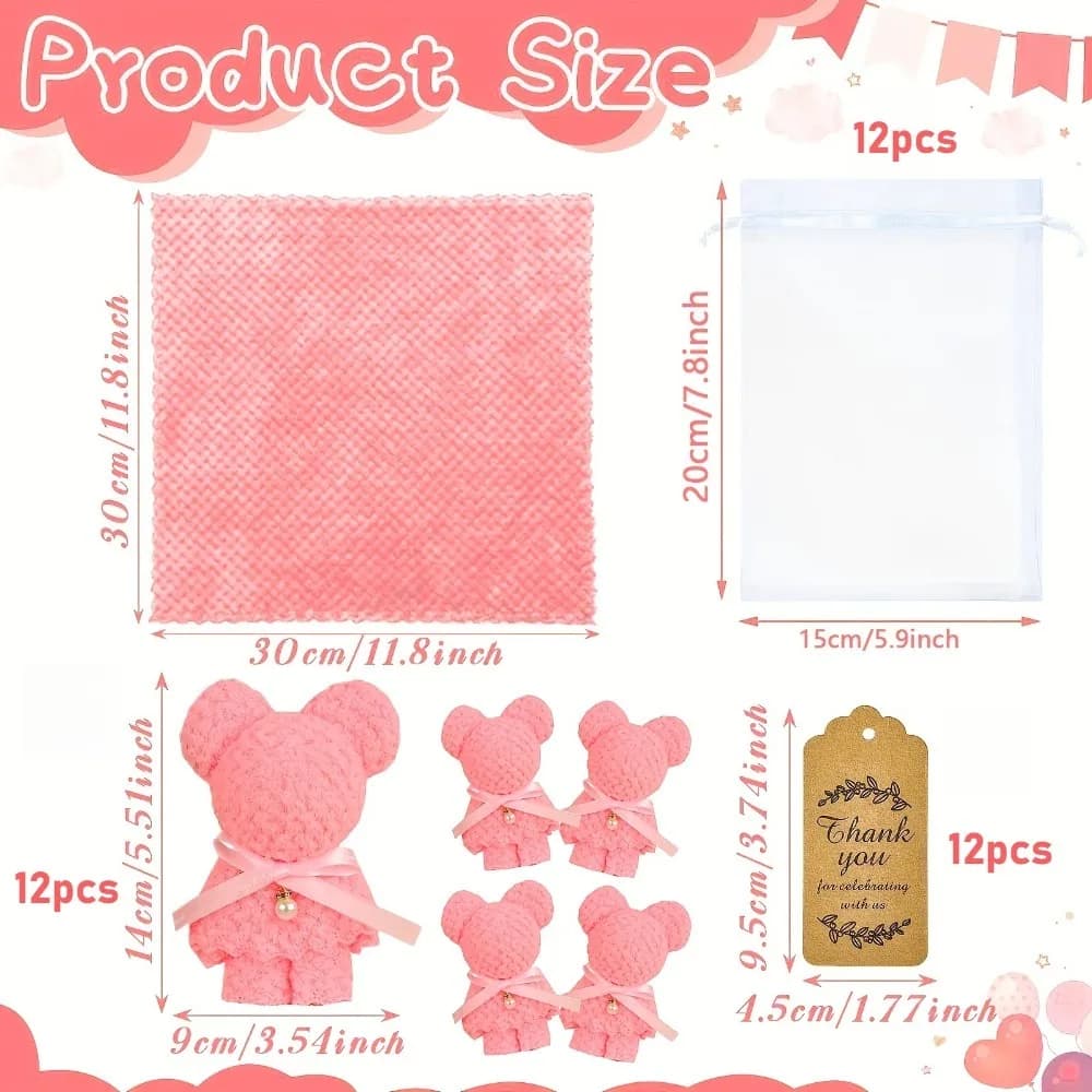 Ensemble de 36 serviettes en forme d'ours avec carte de vœux, 12 ensembles, pour cadeaux de mariage, fête prénuptiale, baptême