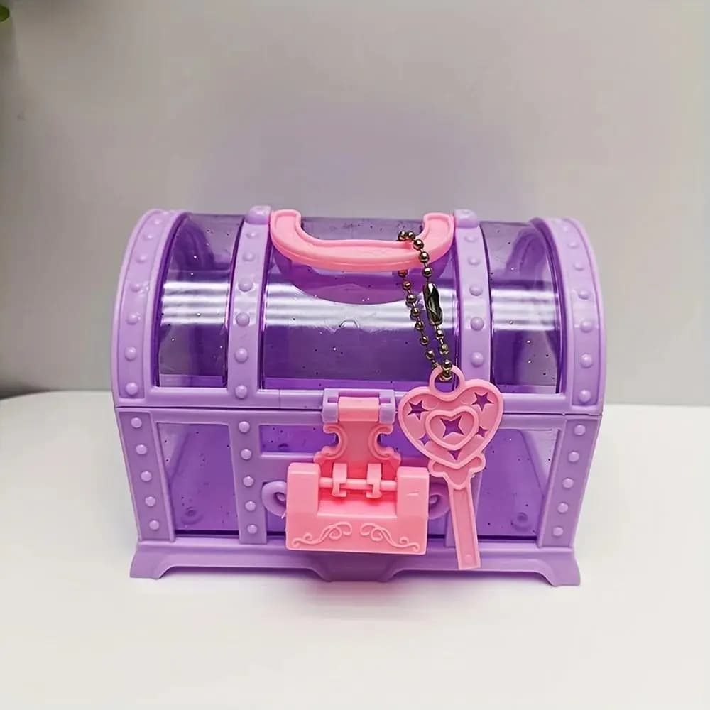 Boîte à bijoux rose/violette pour jeu d'imitation avec serrure, jolie boîte à maquillage, coffret de rangement, coffre au trésor en plastique pour enfants