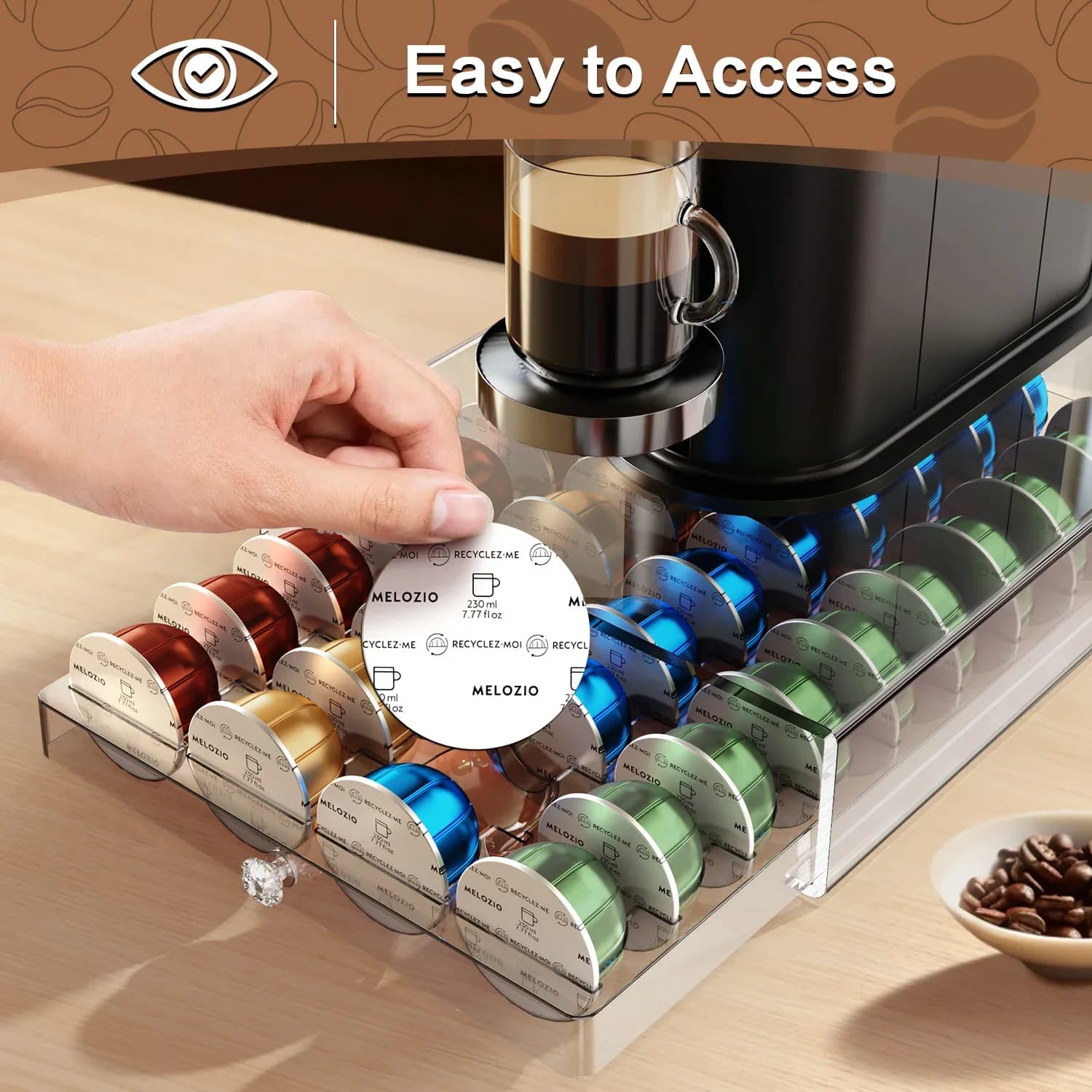Boîte de rangement en acrylique pour capsules de café, lot de 40 supports pour capsules Nespresso Vertuo, boîte à tiroirs en plastique, support pour dosettes de café