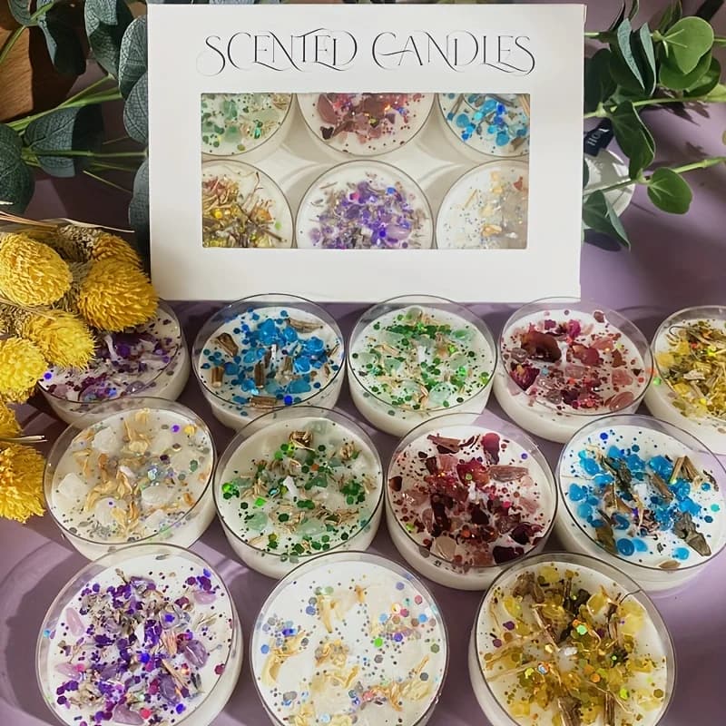 Ensemble de 6 bougies parfumées, pierre de cristal parfumée, fleurs séchées, cadeau de saint valentin, décoration de vacances